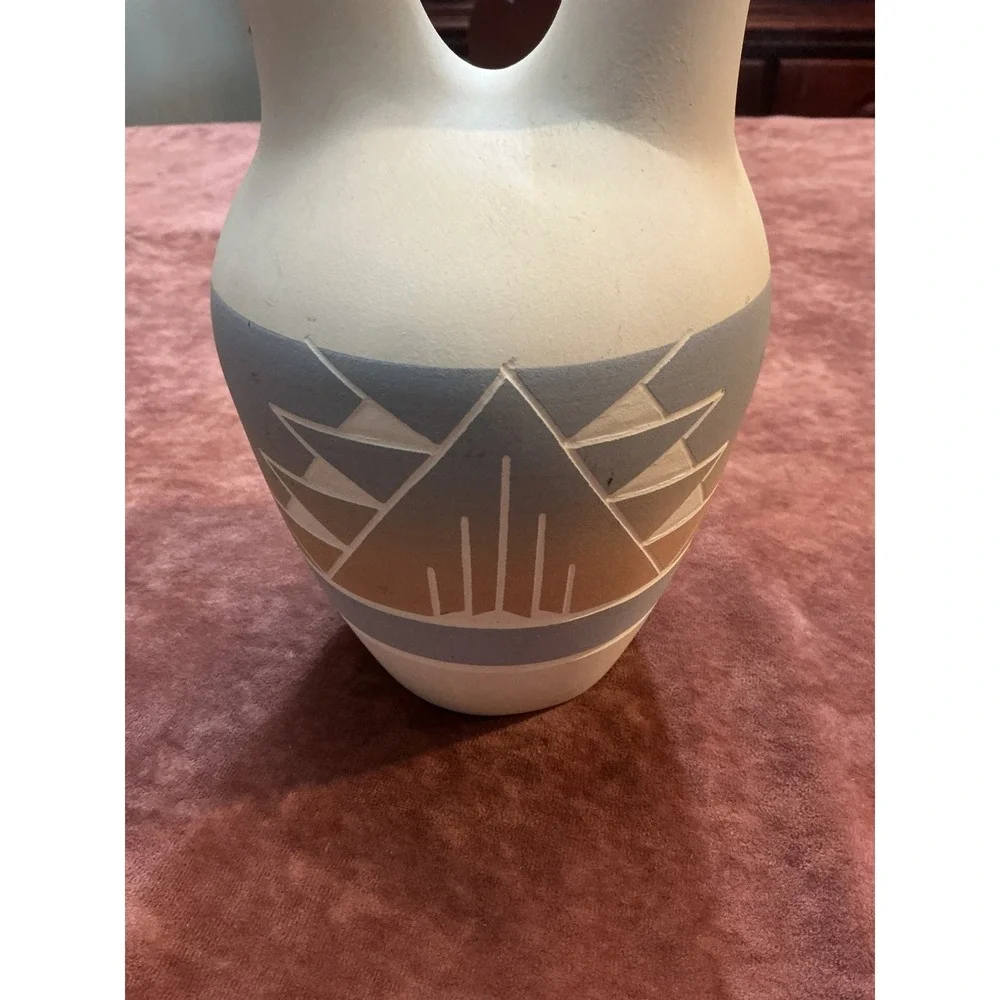 Vintage Native American Style Wedding Vase Etched Geometric Pottery 9.5in